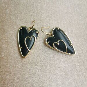 Alicia Bonnie Iris Gold Black Heart Drop Earrings New
